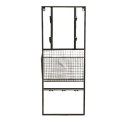 Černá kovová nástěnná police na víno a časopisy - 32*12*82 cm