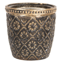 Hnědo černo zlatý skleněný svícen Tealight - 9*9 cm