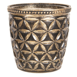 Černo zlatý skleněný svícen s patinou Tealight - 9*9 cm
