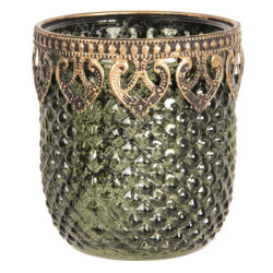 Zeleno zlatý skleněný svícen s patinou Tealight - 8*9 cm