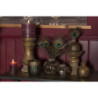 Zeleno zlatý skleněný svícen s patinou Tealight - 8*9 cm