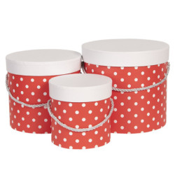 Sada 3ks červených papírových krabic s puntíky - Ø 19*17 cm /Ø 16*15 cm /Ø 12*12 cm