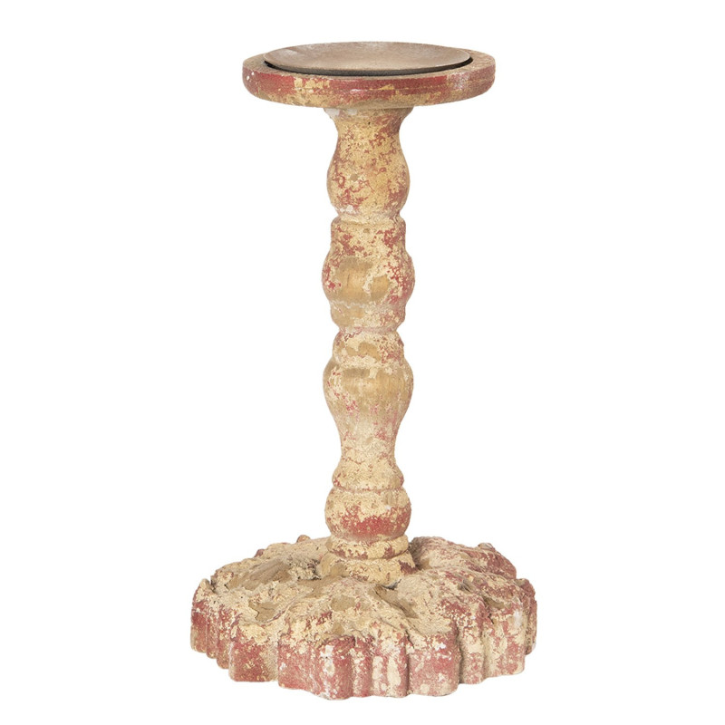 Dřevěný vintage svícen s červenou patinou - Ø 16*27 cm