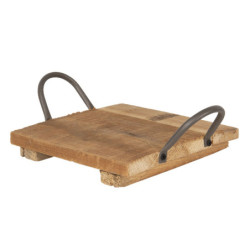 Malý dřevěný retro podnos s kovovými uchy - 20*20*9 cm