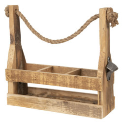 Dřevěná retro bedýnka na 3láhve s otvírákem - 32*11*32 cm