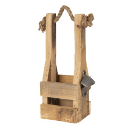 Dřevěná retro bedýnka na láhev s otvírákem - 9*10*29 cm