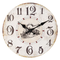 Vintage nástěnné hodiny s vlakem – Ø 30*3 cm / 1*AA