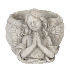 Šedý květináč s andělkou Anjel - 19*17*14 cm