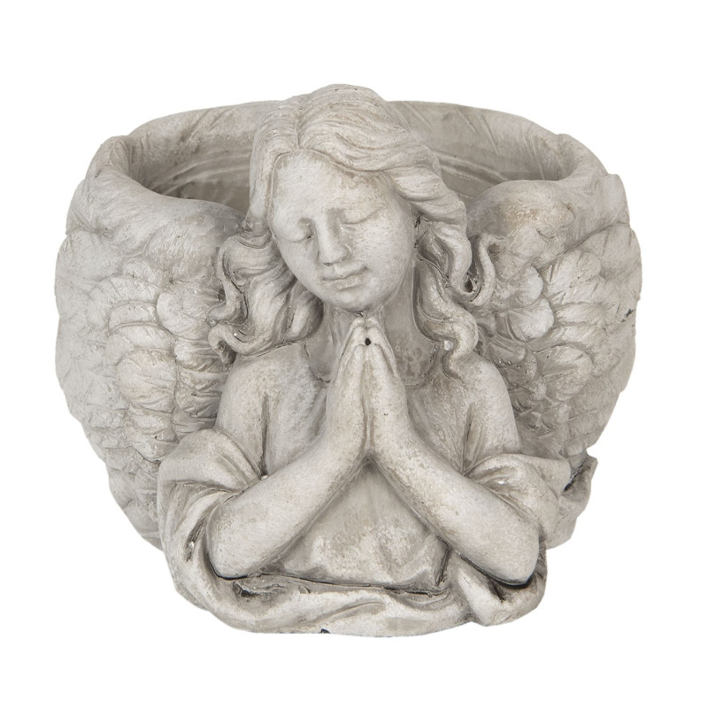 Šedý květináč s andělkou Anjel - 19*17*14 cm
