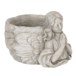 Šedý květináč s andělkou Anjel - 19*17*14 cm