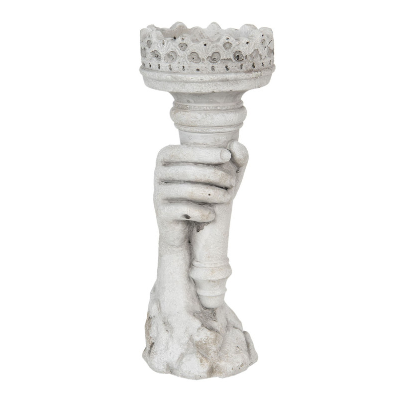 Šedý antik cementový svícen Pochodeň - 12*10*27 cm