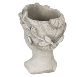 Šedý cementový květináč hlava ženy M - 16*15*21 cm
