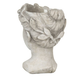 Šedý cementový květináč hlava ženy M - 16*15*21 cm