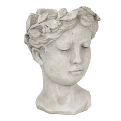 Šedý cementový květináč hlava ženy M - 16*15*21 cm