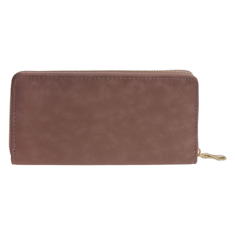 Hnědo růžová středně velká peněženka se zapínáním na zip. 19*10 cm