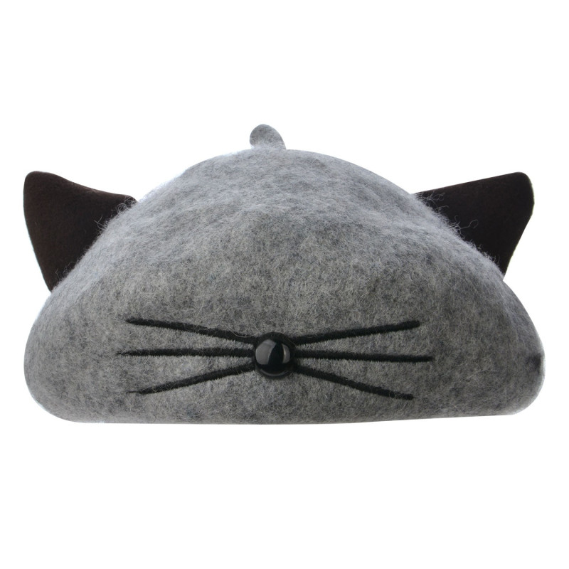 Šedo černý dětský baret alá Kočka - Ø 23*3cm