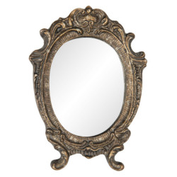 Oválné zrcadlo ve zlatém rámu ve vintage stylu s patinou - 9*1*12 cm