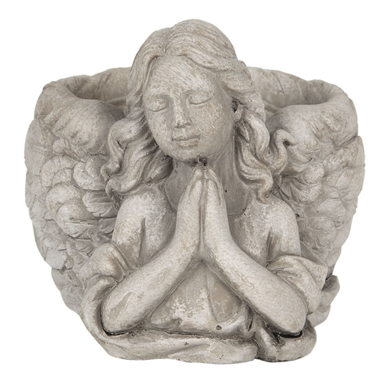 Šedý květináč s andělkou Anjel - 16*13*12 cm