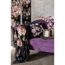 Černý plyšový pléd /přehoz s květy Vintage I - 130*170 cm