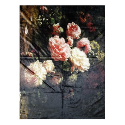 Černý plyšový pléd /přehoz s květy Vintage I - 130*170 cm