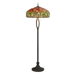 Stojací vitrážová lampa s tulipány Tiffany Amorette – Ø 56 cm E27/max 3*60W
