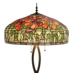 Stojací vitrážová lampa s tulipány Tiffany Amorette – Ø 56 cm E27/max 3*60W
