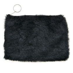 Černá menší peněženka s chlupem na zip - 17*12 cm