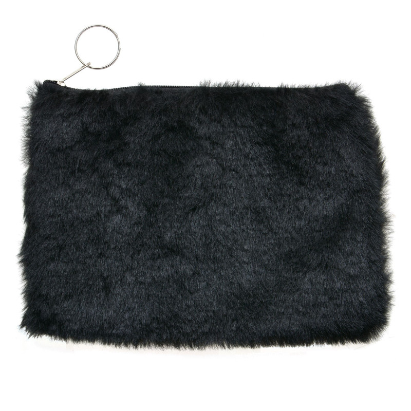 Černá menší peněženka s chlupem na zip - 17*12 cm