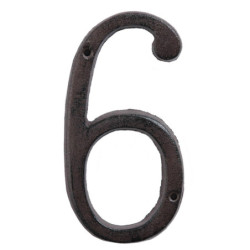 Hnědé nástěnné litinové číslo 6 - 7*1*14 cm