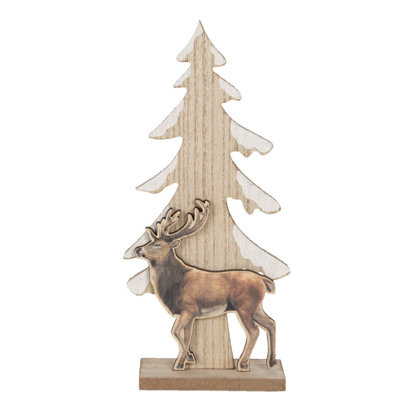 Dekorativní dřevěný vánoční strom s jelenem - 11*5*24 cm