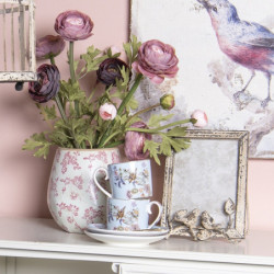 Modrý porcelánový šálek a podšálek s ptáčky Vivi - 11*8*7 / Ø 16*2 cm / 0.22L