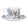 Modrý porcelánový šálek a podšálek s ptáčky Vivi - 11*8*7 / Ø 16*2 cm / 0.22L