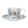 Modrý porcelánový šálek a podšálek s ptáčky Vivi - 11*8*7 / Ø 16*2 cm / 0.22L