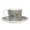 Zelený porcelánový šálek a podšálek s ptáčky Vivi - 11*8*7 / Ø 16*2 cm / 0.22L