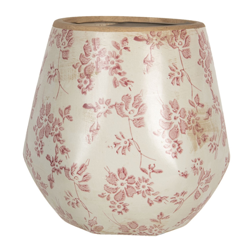 Retro obal na květináč s růžovými květy Mali - Ø17*18 cm
