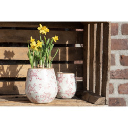 Retro obal na květináč s růžovými květy Mali - Ø 13*14 cm