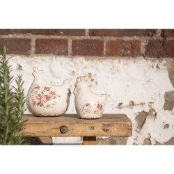 Dekorace vintage kohoutek s růžemi Rose - 9*6*11 cm