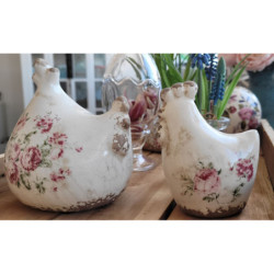 Dekorace vintage kohoutek s růžemi Rose - 9*6*11 cm