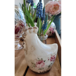 Dekorace vintage kohoutek s růžemi Rose - 9*6*11 cm