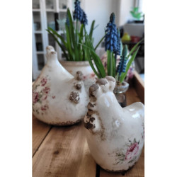 Dekorace vintage kohoutek s růžemi Rose - 9*6*11 cm