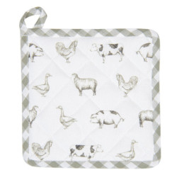 Bavlněná podložka pod hrnec Country Life Animals bílo-zelená - 20*20 cm