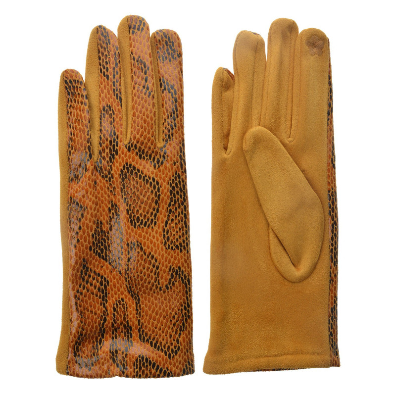 Okrové rukavice v imitaci hadí kůže  - 9*24 cm