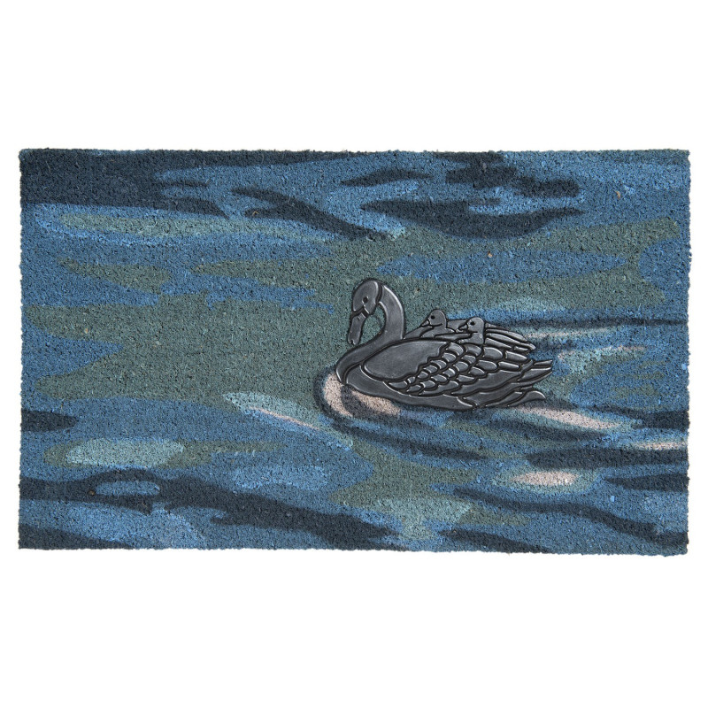 Modrá rohožka před dveře s labutěmi - 75*45*2 cm