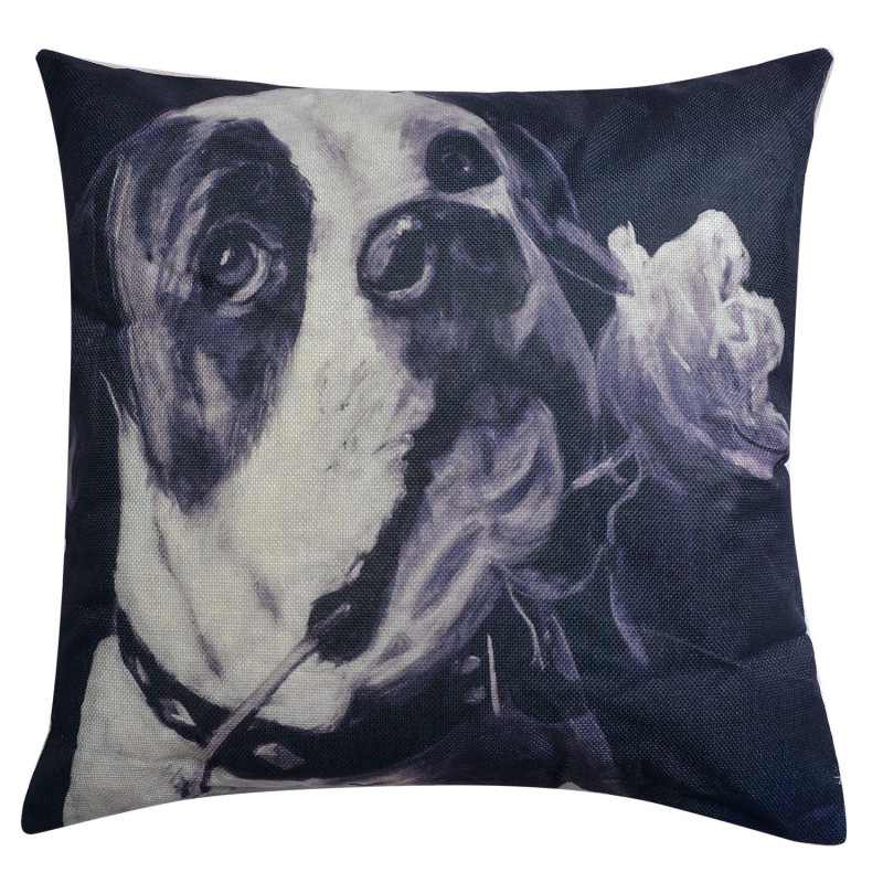 Dekorační polštář s motivem psa s růží - 43*43 cm