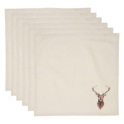 Béžové textilní ubrousky s jelenem Cosy Lodge - 40*40 cm - sada 6ks