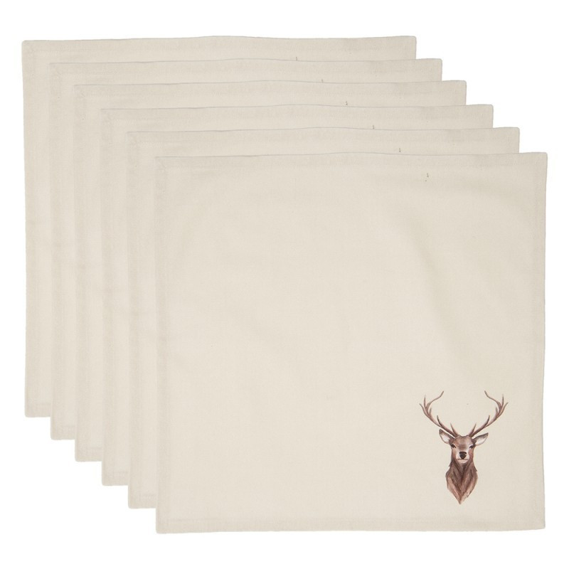 Béžové textilní ubrousky s jelenem Cosy Lodge - 40*40 cm - sada 6ks