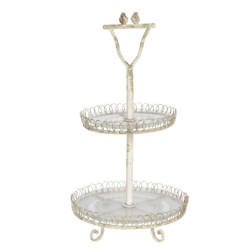 Vintage kovový etažér s patinou a dekoracemi ptáčků – Ø 36*65 cm