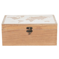 Hnědý dřevěný box s mapou světa na víku - 24*16*10 cm