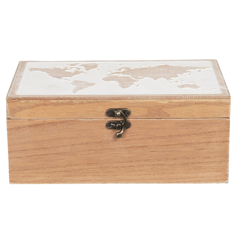 Hnědý dřevěný box s mapou světa na víku - 24*16*10 cm