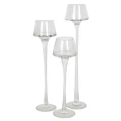 3ks skleněný čajový svícen na úzké noze - Ø 6*35 / Ø 6*30 / Ø 6*25 cm